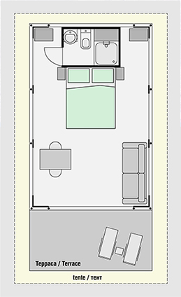 SAFARI LODGE Deluxe Class 24 m2 (Teras üzerinde genişletilmiş çatı ile)